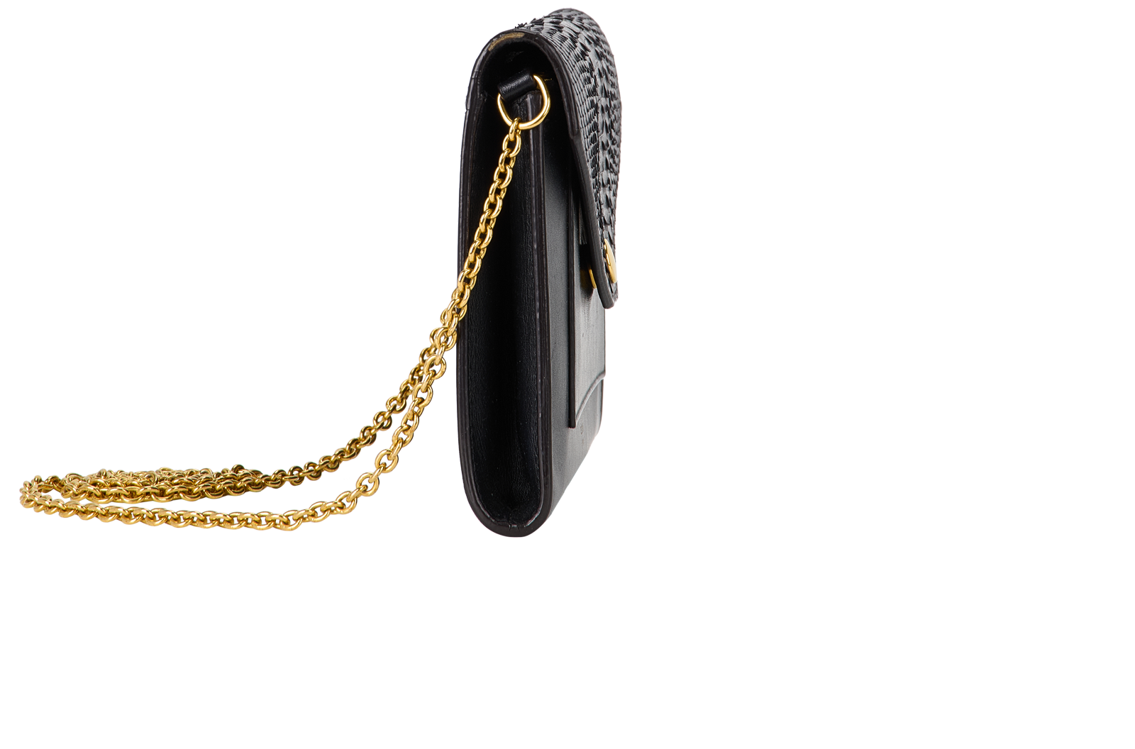 Pocket Envelope Wallet On Chain, &pound;320, Handbags, Black, Leather, Side view